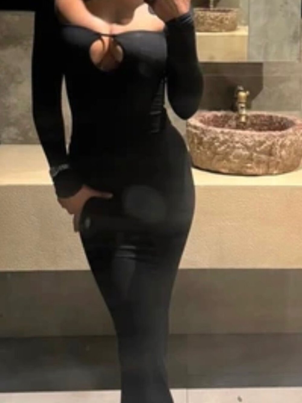 Oh Polly NWT- Longsleeve black dress with keyhole cutout